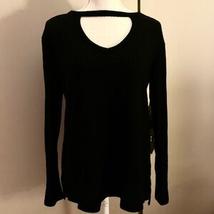 Black Waffle Knit Women's Top